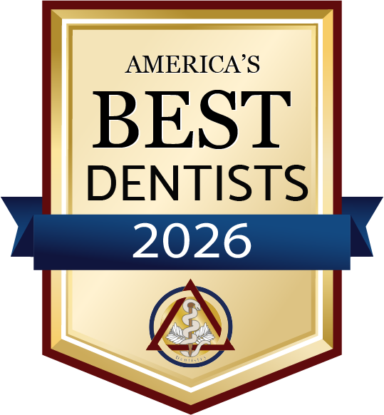 America's Best Dentists 2026 gold shield award badge — Meadowmont Dentistry in Chapel Hill, NC